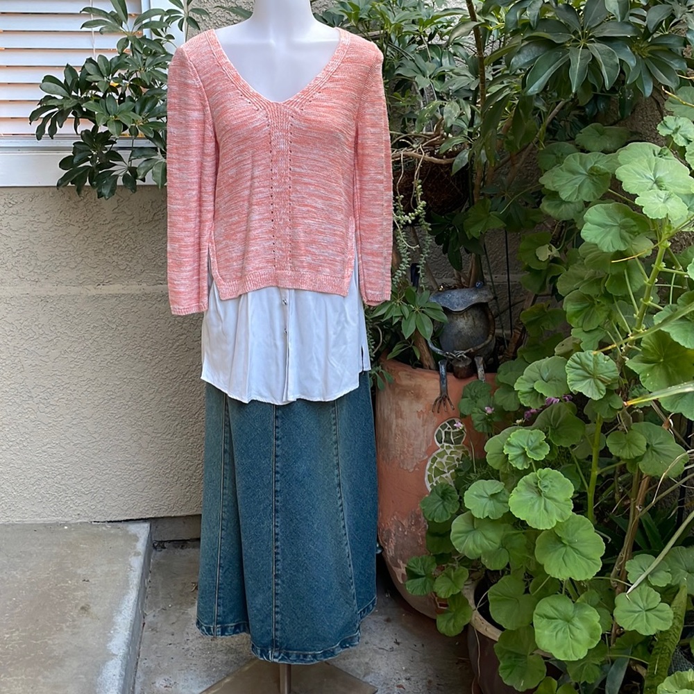 Moth by Anthropologie Peach-Pink Marled V-Neck Pullover